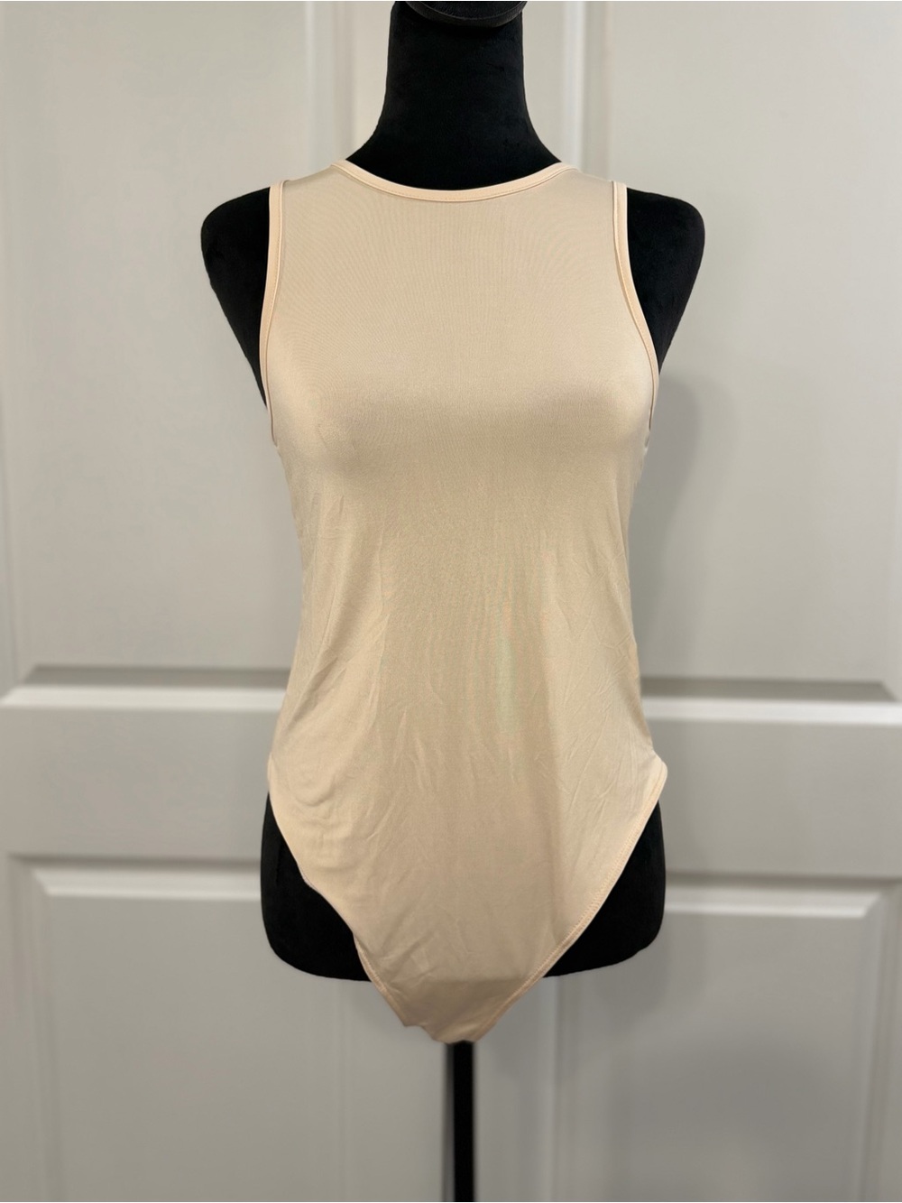 NWT Nasty Gal Slinky Racer Sleeveless Bodysuit Size 14 in Beige/Nude
